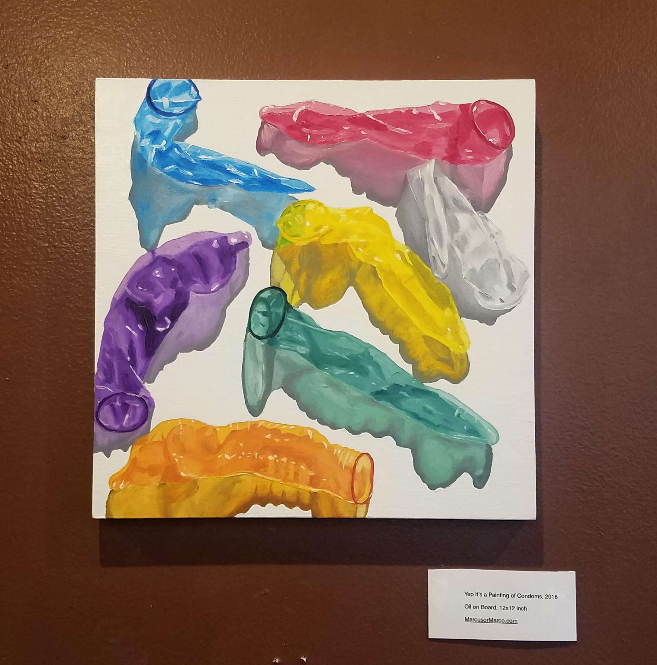 Painting by artist Marcus or Marco titled "Yep, It's a Painting of Condoms"