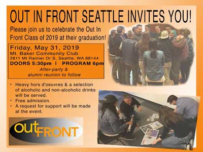 flyer for 2019 Out In front graduation