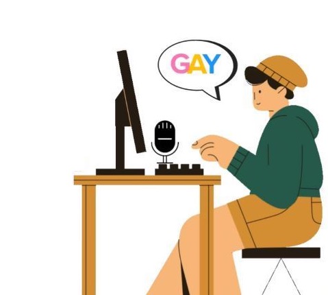 Illustration of person searching the word Gay on computer