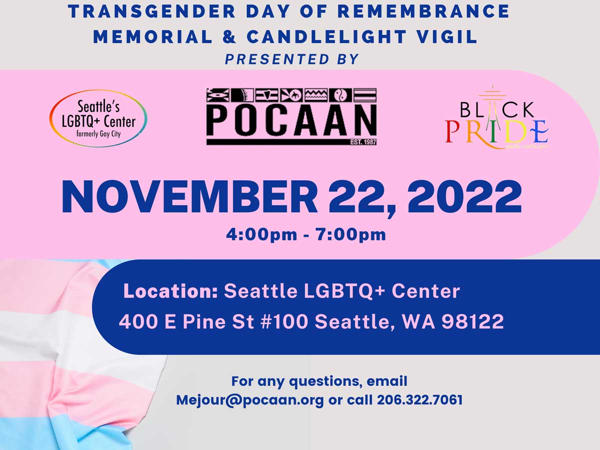 POCAAN Transgender Day of Remembrance Memorial & Candlelight Vigil flyer